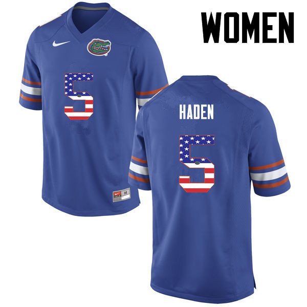 Women Florida Gators #5 Joe Haden College Football USA Flag Fashion Jerseys-Blue - Click Image to Close